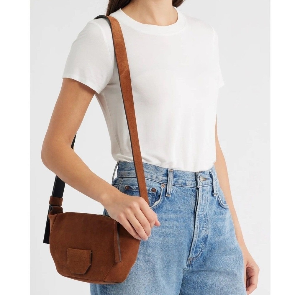 BNWT AllSaints Cognac Suede & Gold Hardware Shoulder Bag, Reg $299 - Picture 6 of 7